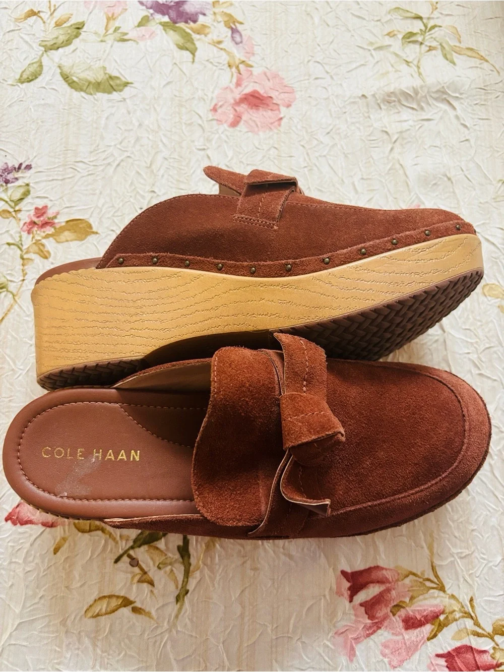 Cole Haan Wedge Heel Suede Leather Clogs Size 8.5